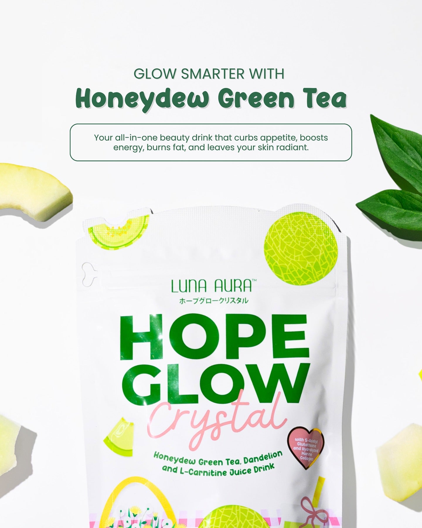 LUNA AURA Hope Glow Crystal L-Carnitine Juice Drink (Honey Dew) 10 Sachets