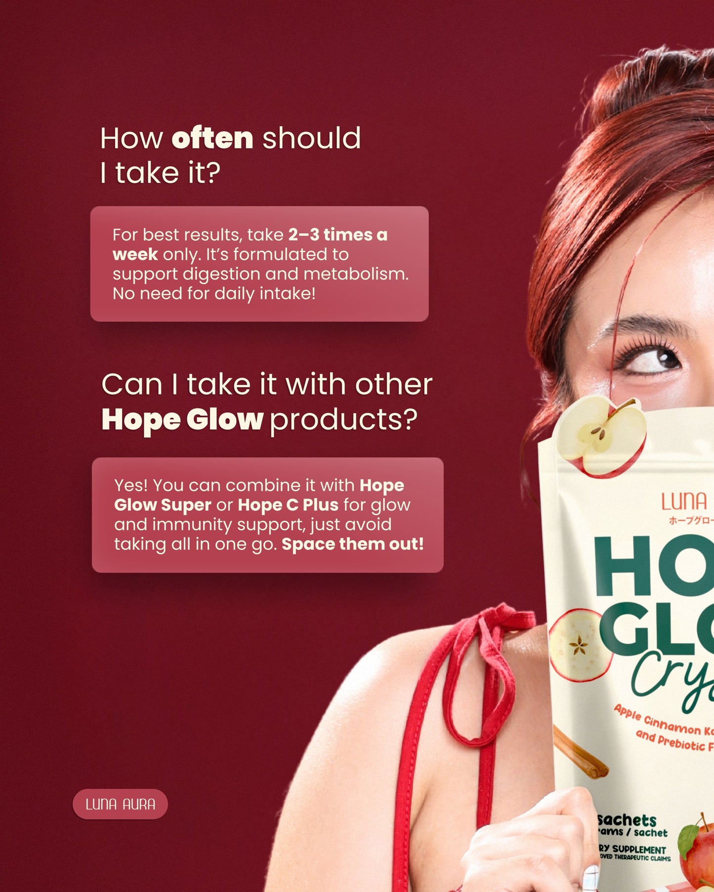 LUNA AURA Hope Glow Crystal Fiber Juice Drink (Apple Cinnamon) 10 Sachets