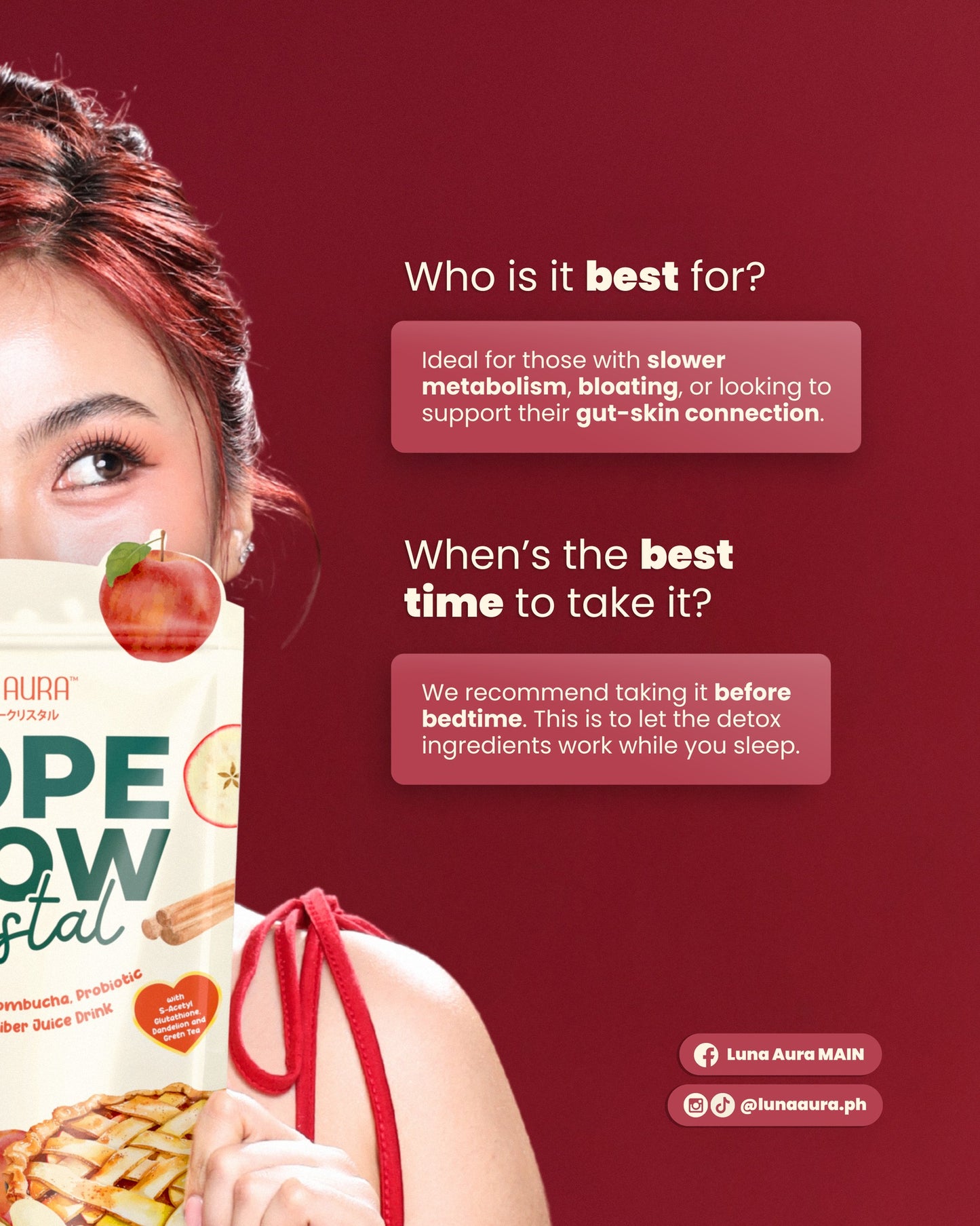 LUNA AURA Hope Glow Crystal Fiber Juice Drink (Apple Cinnamon) 10 Sachets