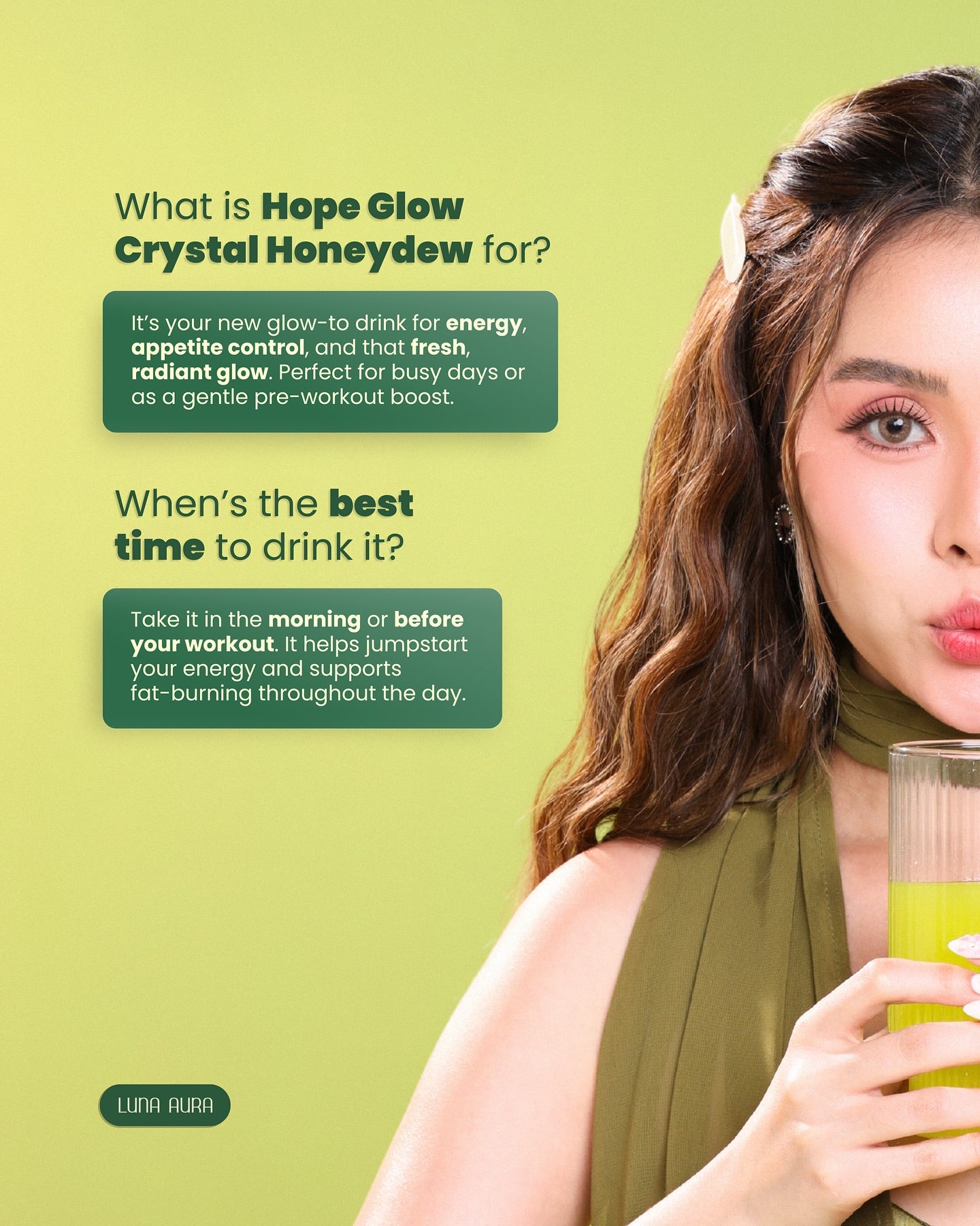 LUNA AURA Hope Glow Crystal L-Carnitine Juice Drink (Honey Dew) 10 Sachets