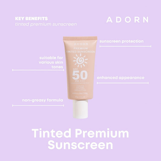 Adorn Premium Tinted Sunscreen SPF50 PA+++ 50g