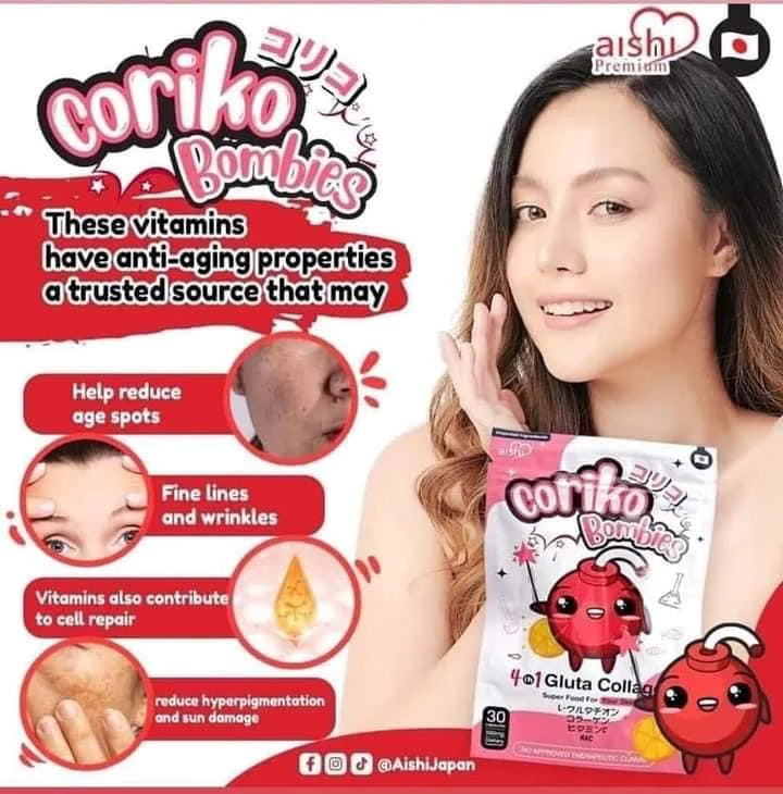 Aishi Premium Coriko Bombies 4in1 (Glutathione, Collagen, NAC, Vitamin C) 30 Capsules