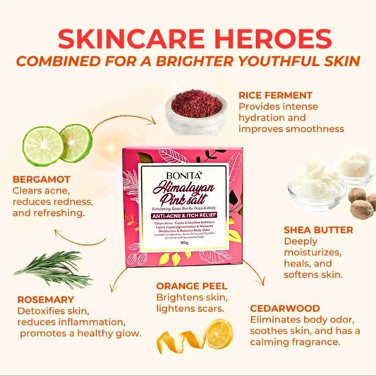 BONITA Himalayan Pink Salt Soap (Anti-Acne & Itch Relief) 80g