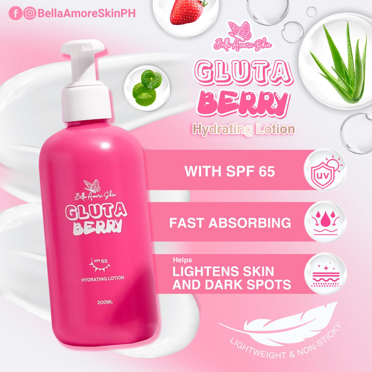 Bella Amore Skin Gluta Berry SPF65 Hydrating Lotion 200ml