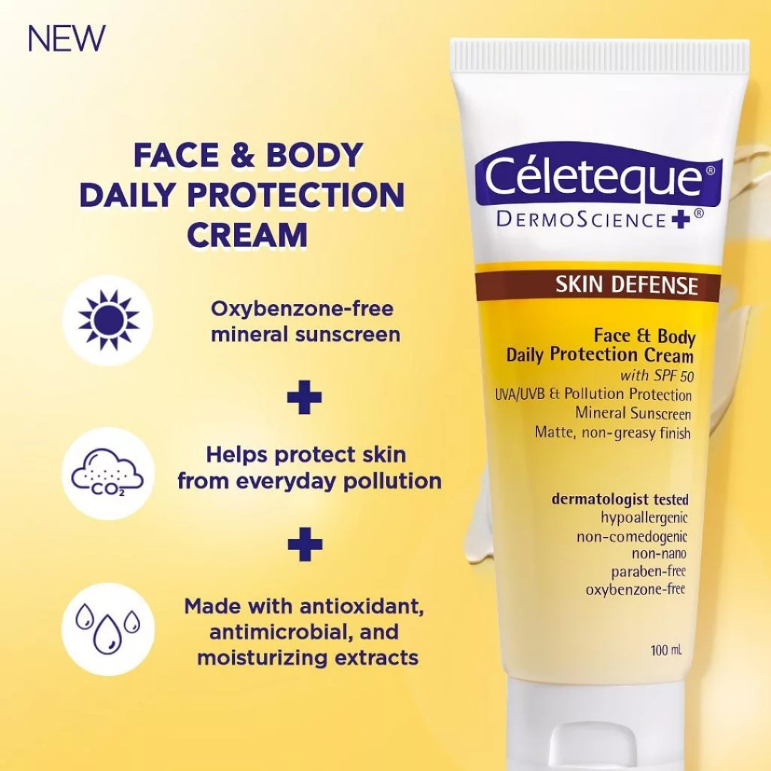 CELETEQUE DermoScience+ Face & Body Daily Protection Cream SPF50 Mineral Sunscreen 100ml