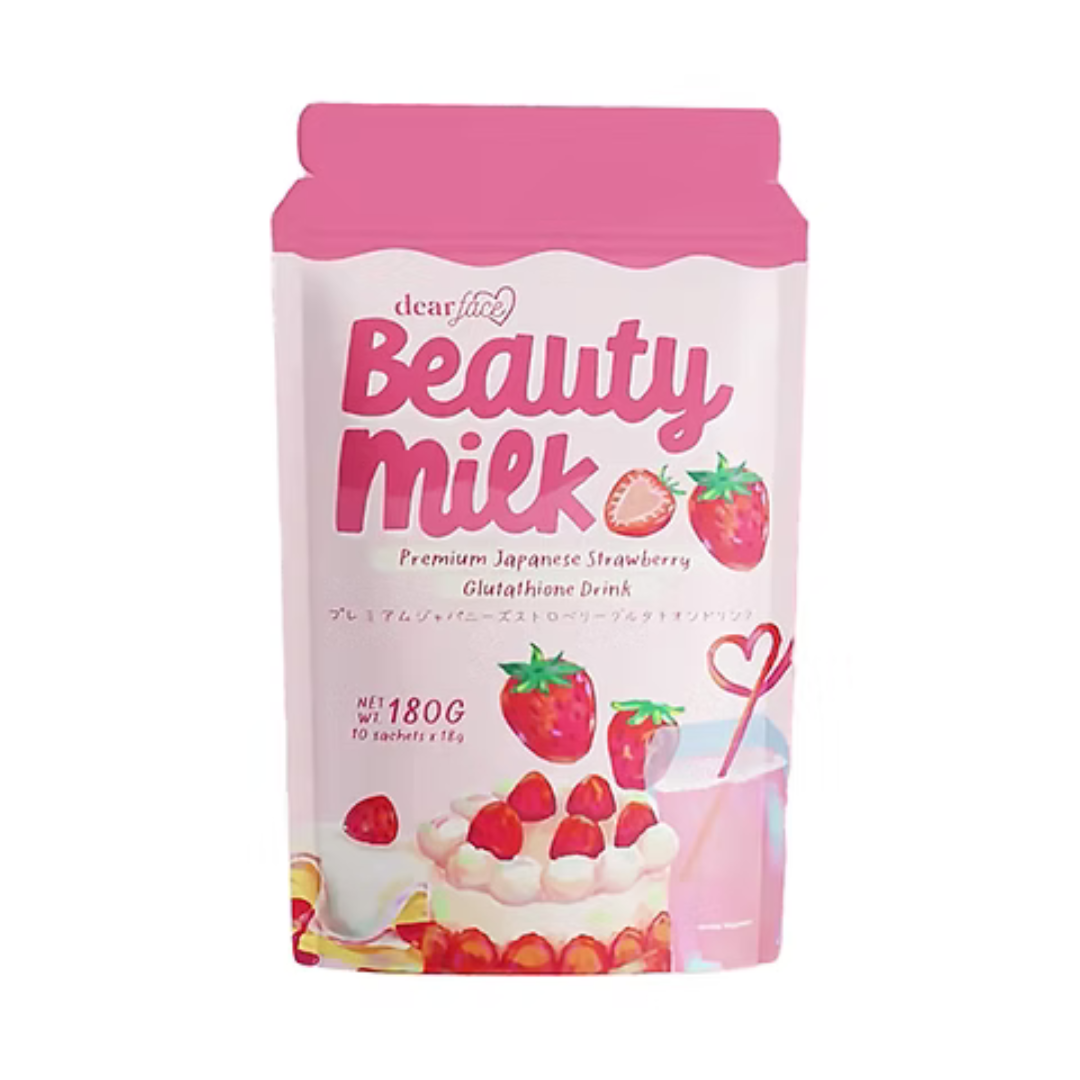 Dear Face Beauty Milk Premium Japanese Strawberry Glutathione Drink 18g (10 sachets)