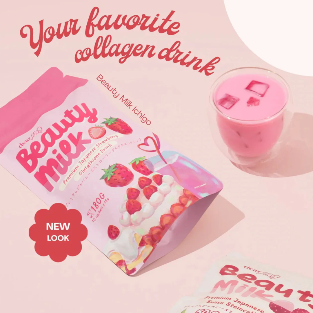 Dear Face Beauty Milk Premium Japanese Strawberry Glutathione Drink 18g (10 sachets)