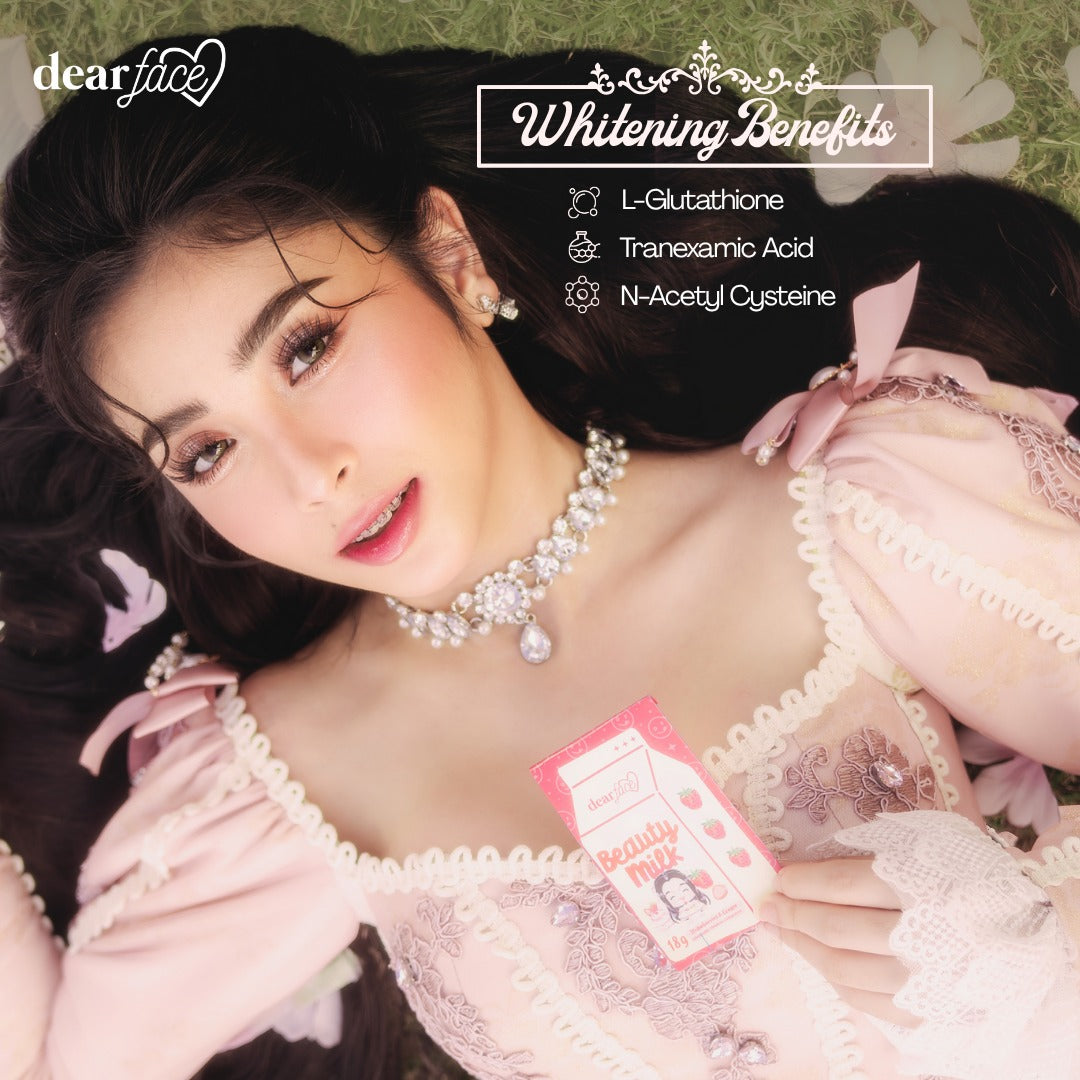 DEAR FACE Beauty Milk Glutathione + Collagen Drink (Strawberries & Cream) 10 Sachets