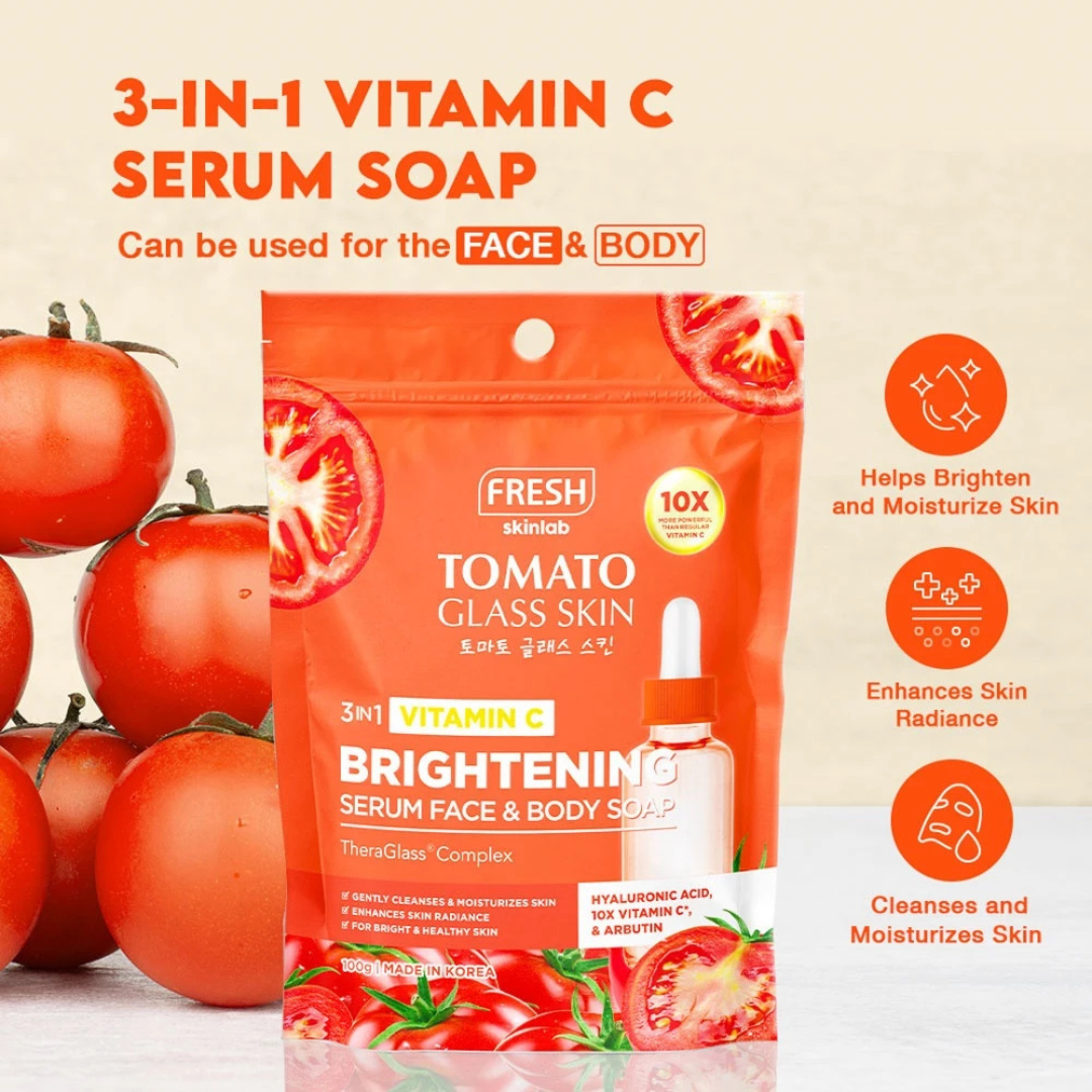 FRESH SKINLAB Tomato Glass Skin Brightening Serum Face & Body Soap 100g