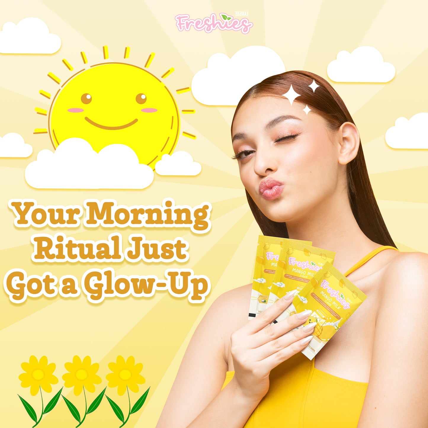 Freshies Mango Milk Drink (Retinol, Glutathione, Adlay Extract Vitamins) 210g (10 Sachets) by Juju Glow