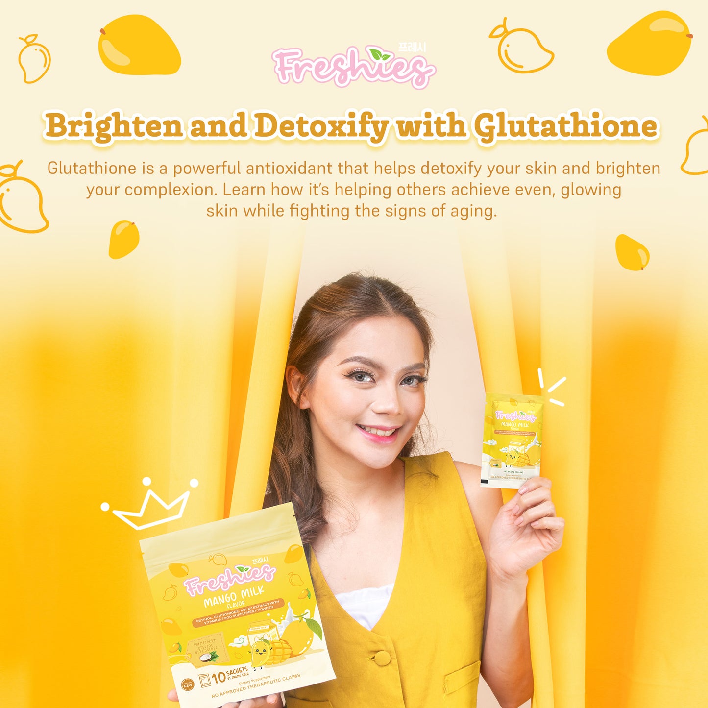 Freshies Mango Milk Drink (Retinol, Glutathione, Adlay Extract Vitamins) 210g (10 Sachets) by Juju Glow
