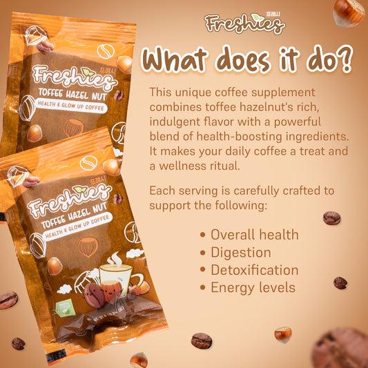 Freshies Toffee Hazel Nut Coffee Drink (Health & Glow Up Coffee) by Juju Glow - Net Weight 210g