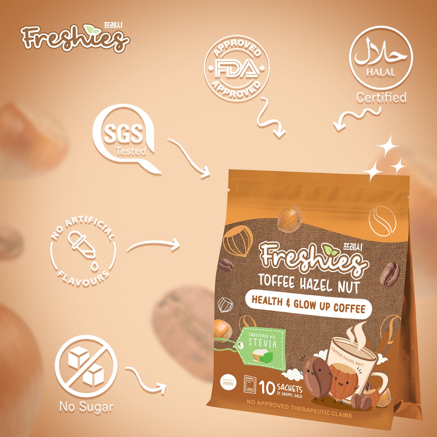 Freshies Toffee Hazel Nut Coffee Drink (Health & Glow Up Coffee) by Juju Glow - Net Weight 210g