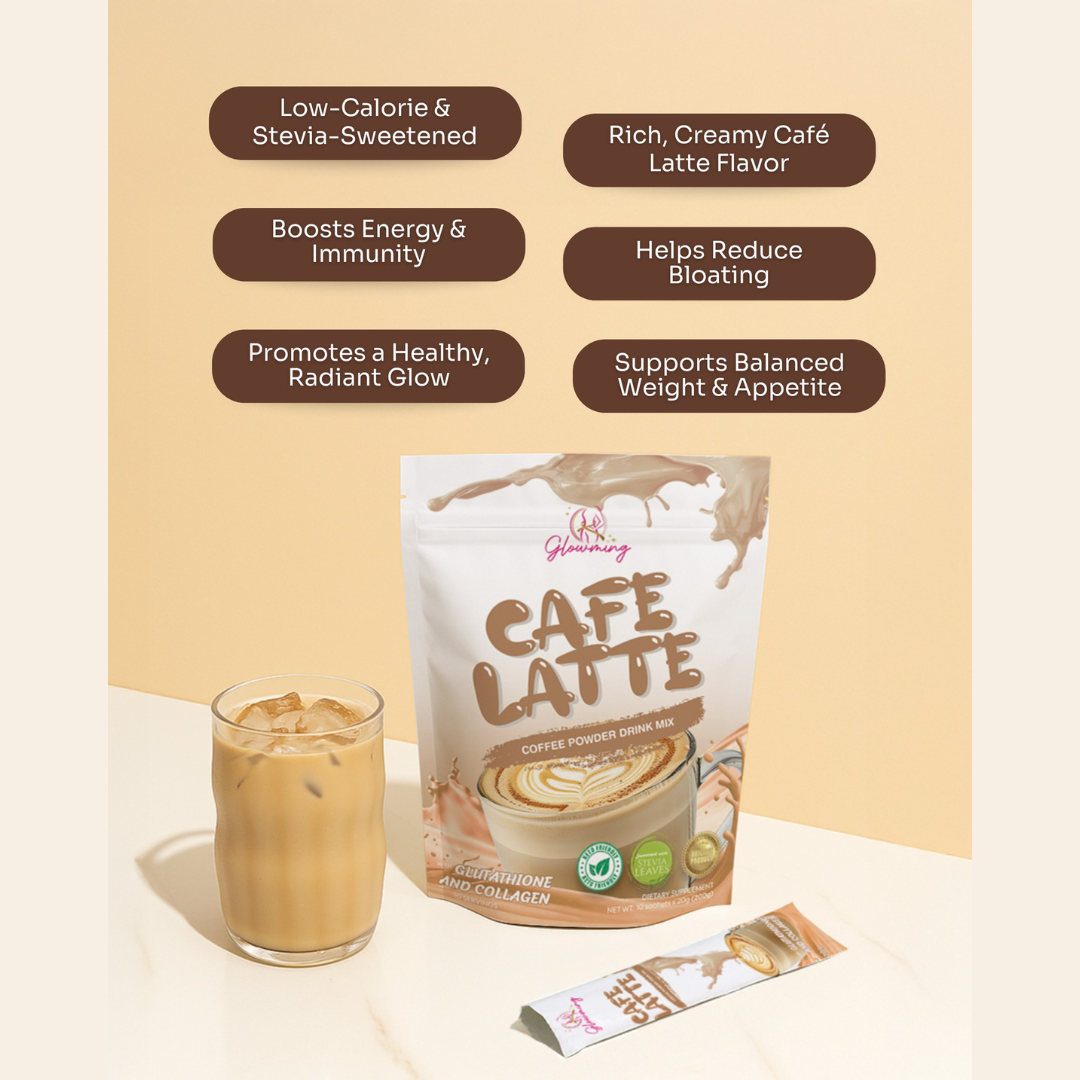 GLOWMING Glutathione & Collagen Coffee Drink (Cafe Latte) by CRIS COSMETICS - 10 Sachets