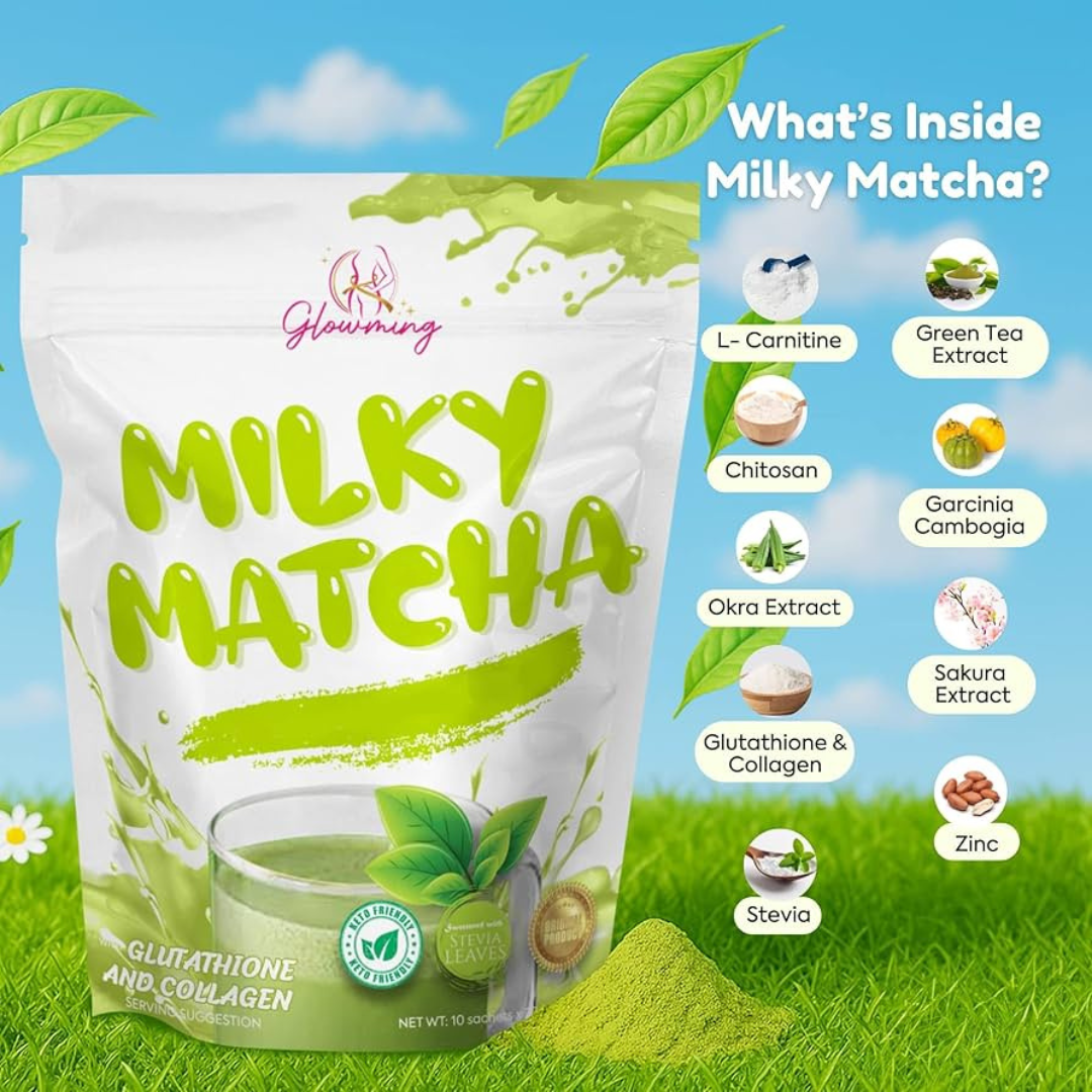 GLOWMING Glutathione & Collagen Drink (Milky Matcha) by CRIS COSMETICS - 10 Sachets