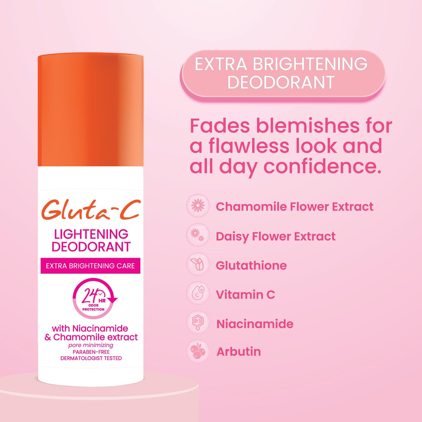 Gluta-C Lightening Deodorant with Niacinamide & Camomile Extract (Extra Brightening Care) Net Vol. 40ml