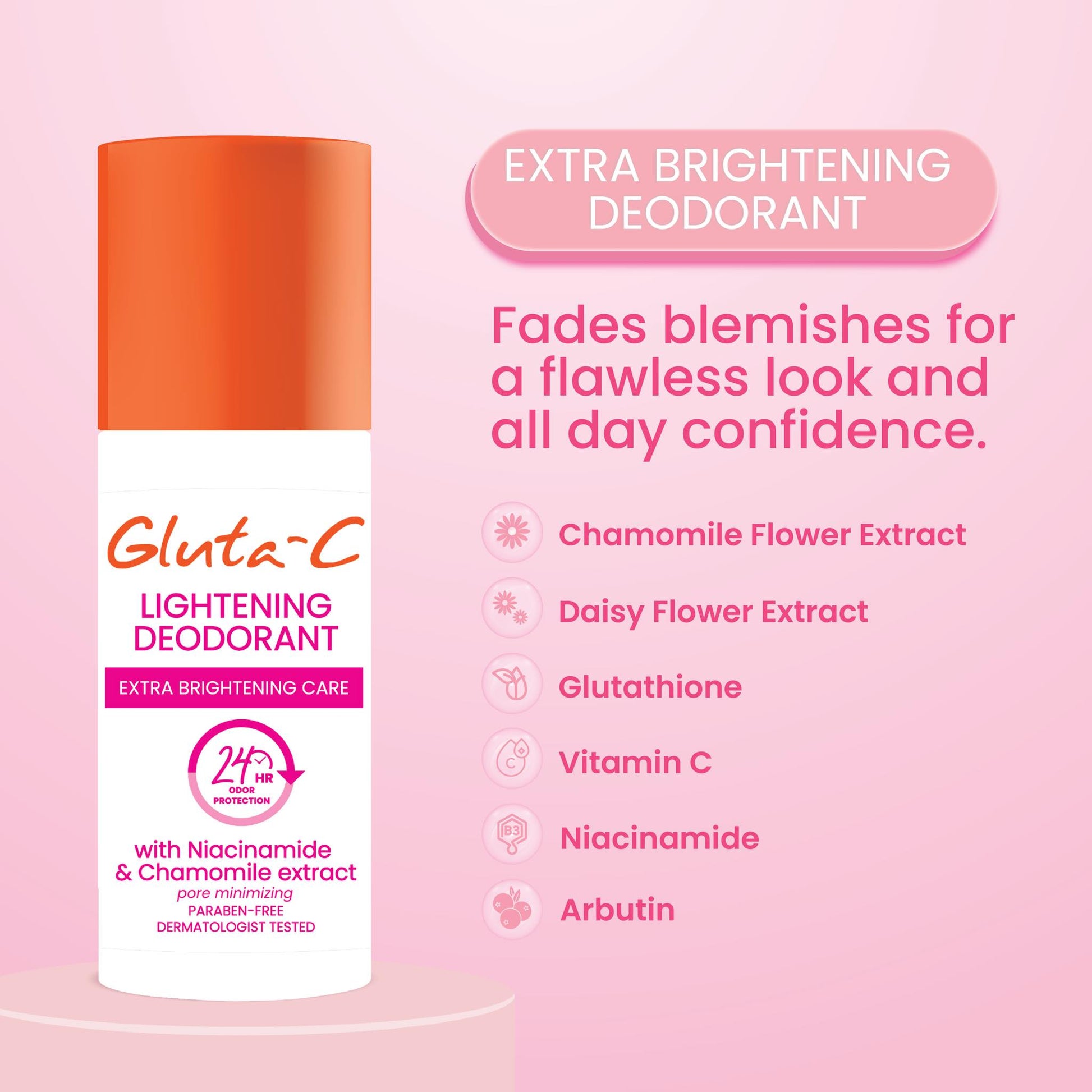 Gluta-C Lightening Deodorant with Niacinamide & Camomile Extract (Extra Brightening Care) Net Vol. 40ml
