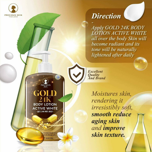 Gold 24K Body Lotion Active White by Precious Skin Thailand 500ml