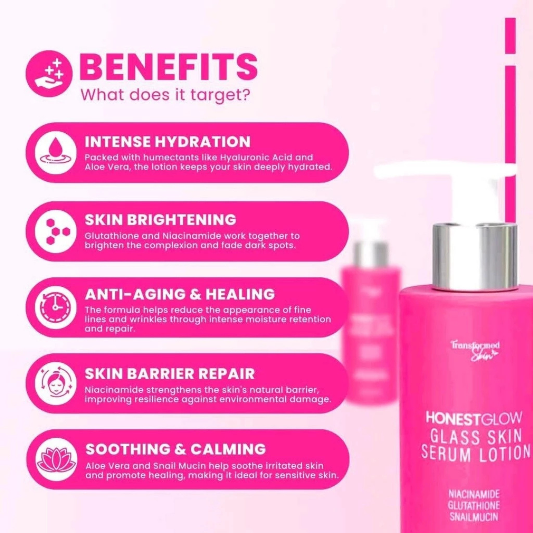 HONEST GLOW Glass Skin Serum Lotion (SPF50 PA+++) by TRANSFORMED SKIN 250ml