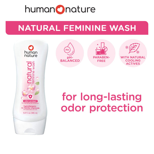 Human Nature Natural Feminine Wash in Rose Scent, white squeeze bottle