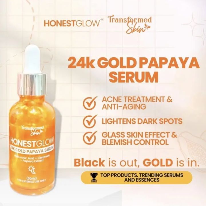 Honest Glow 24K Gold Papaya Serum 50g by Transformed Skin