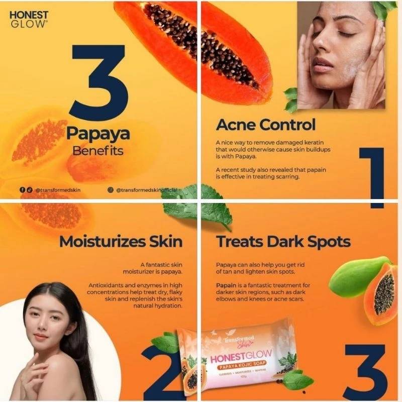 Honest Glow Papaya Kojic Soap by Transformed Skin 70g
