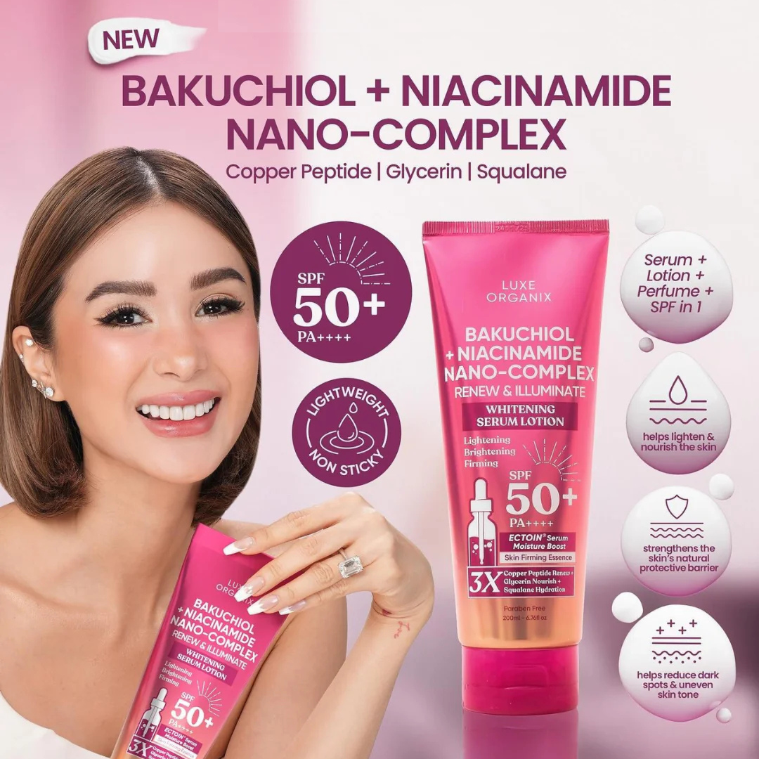 LUXE ORGANIX (Bakuchiol + Niacinamide Nano Complex SPF50+ PA++++) Whitening Serum Lotion 200ml