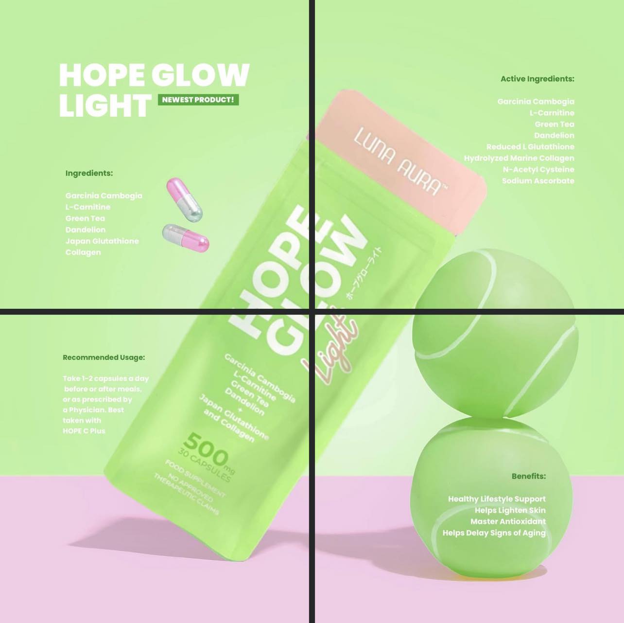 Luna Aura Hope Glow Light 500mg - 30 Capsules