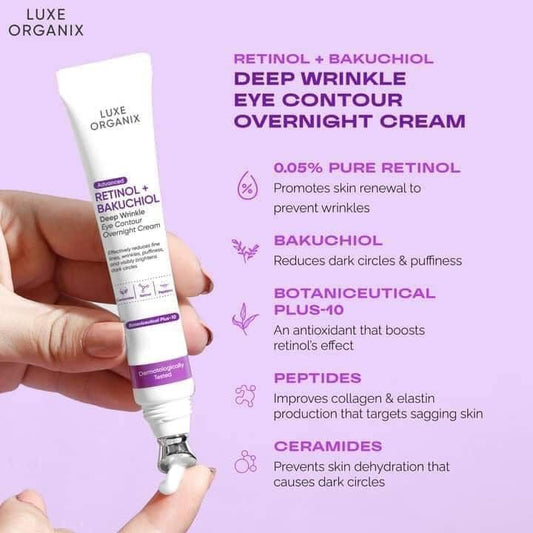 Luxe Organix Advanced Retinol + Bakuchiol Deep Wrinkle Eye Contour Overnight Cream