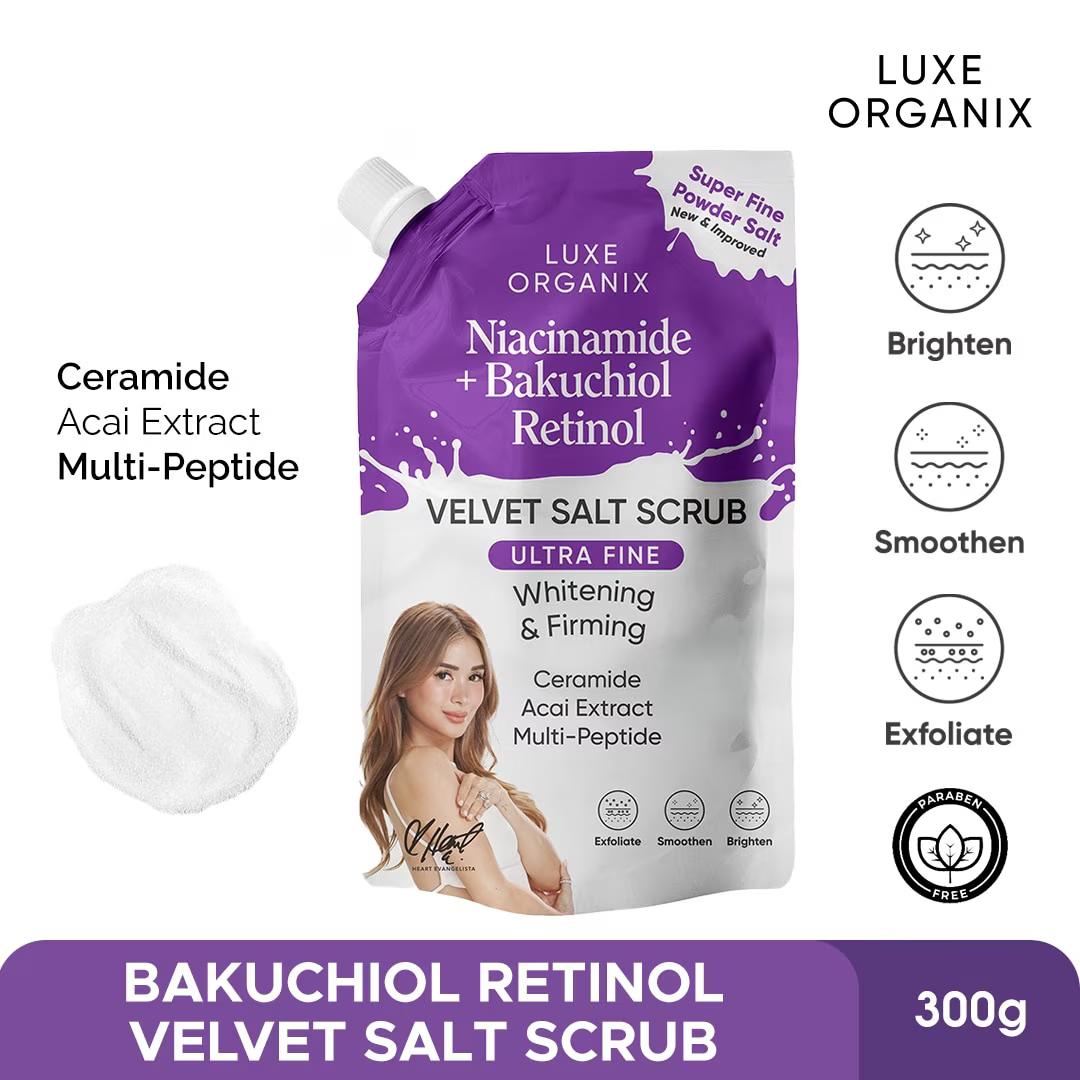 Luxe Organix Niacinamide + Bakuchiol Retinol Velvet Salt Scrub 300g