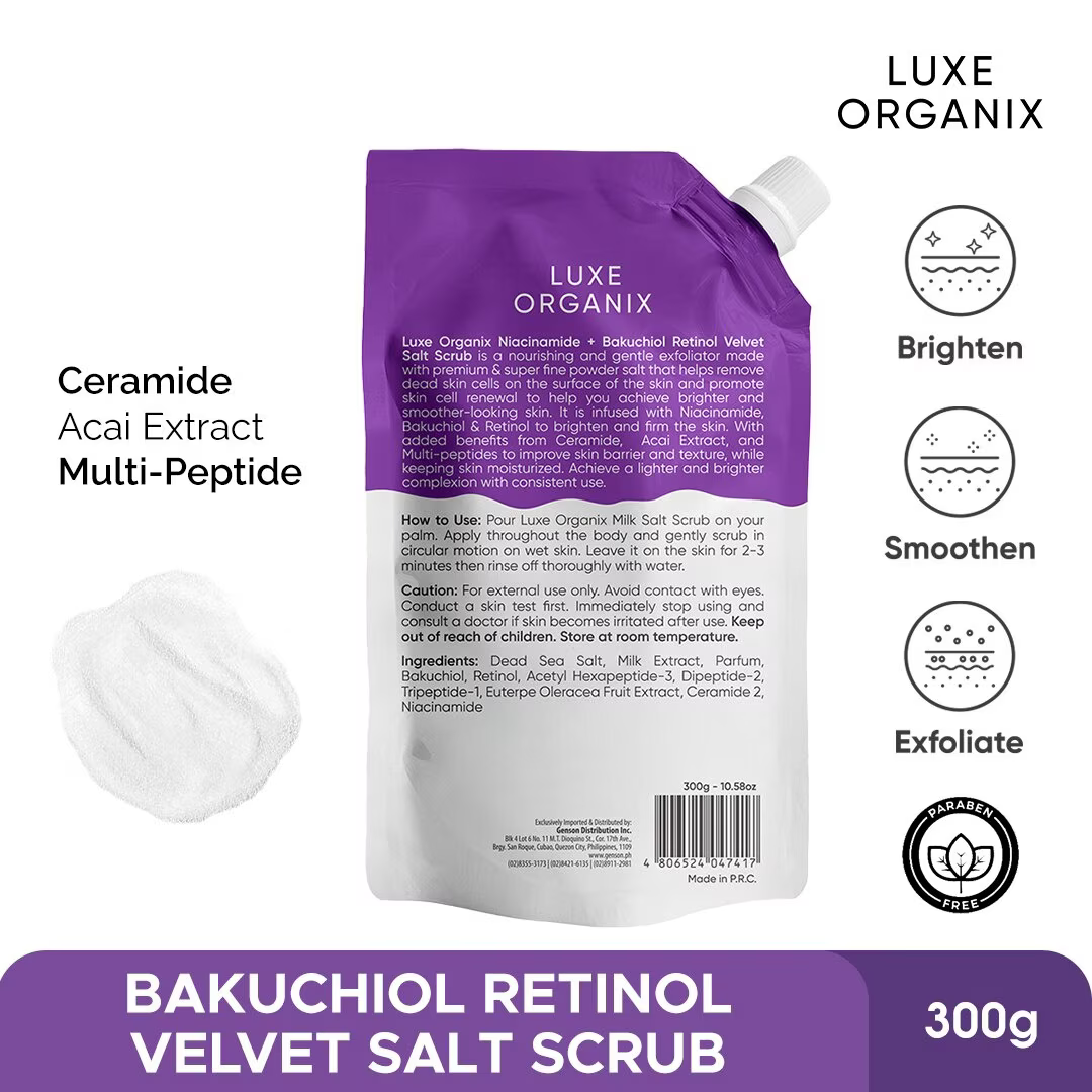 Luxe Organix Niacinamide + Bakuchiol Retinol Velvet Salt Scrub 300g