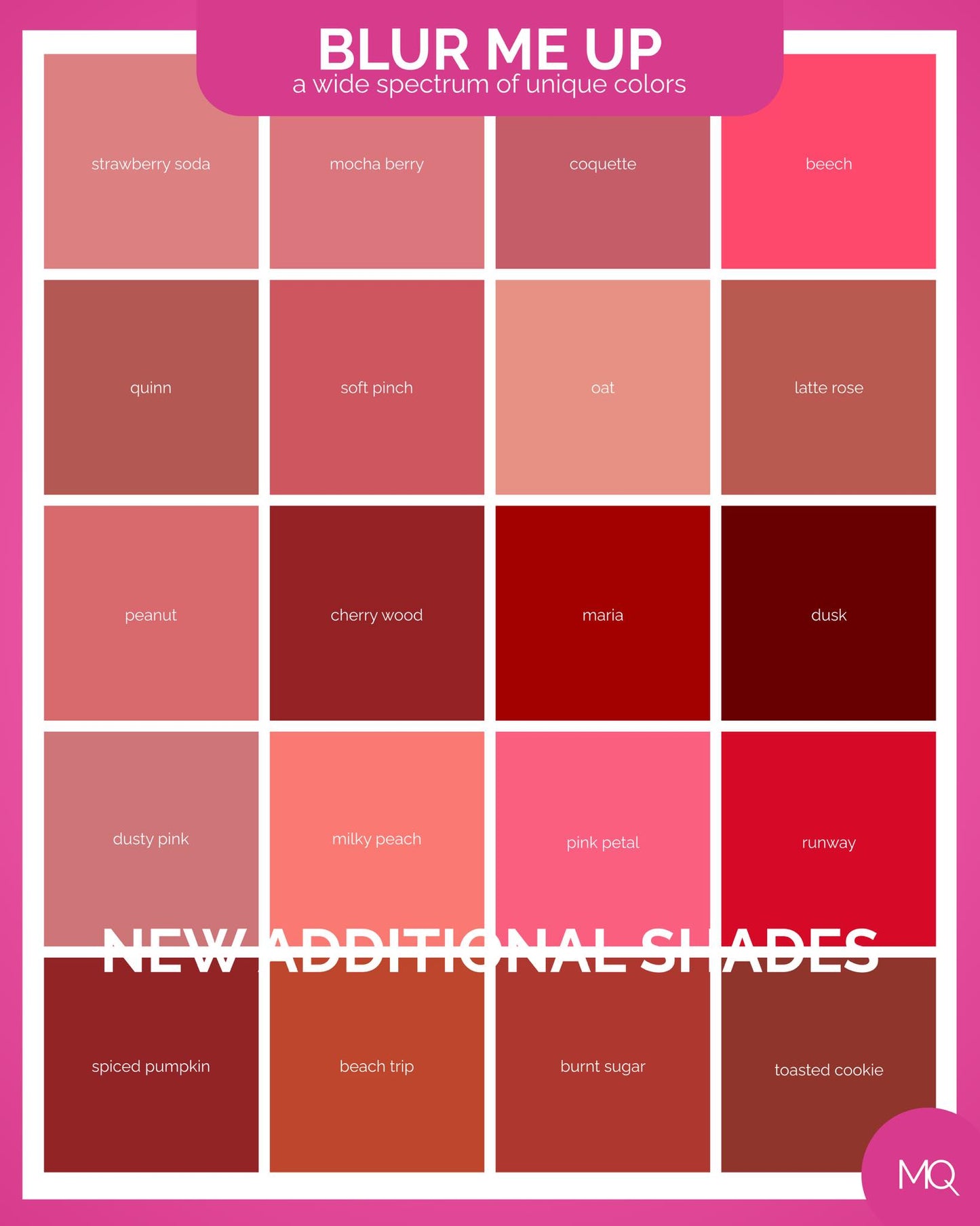 MQ Cosmetics Blur Me Up shades