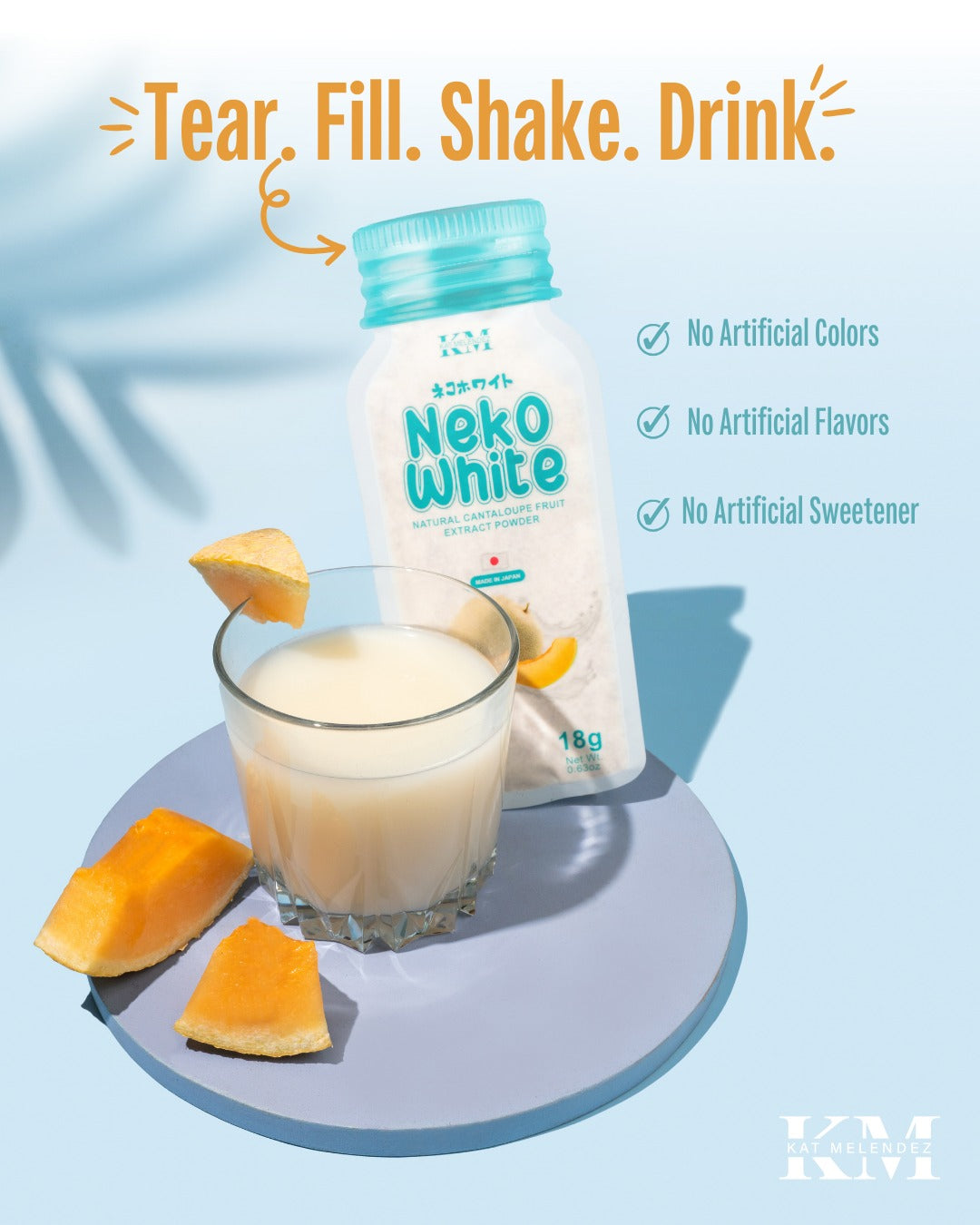 Neko White (Glutathione + Collagen ) Cantaloupe Fruit Extract Powder 10 Sachets x 18g