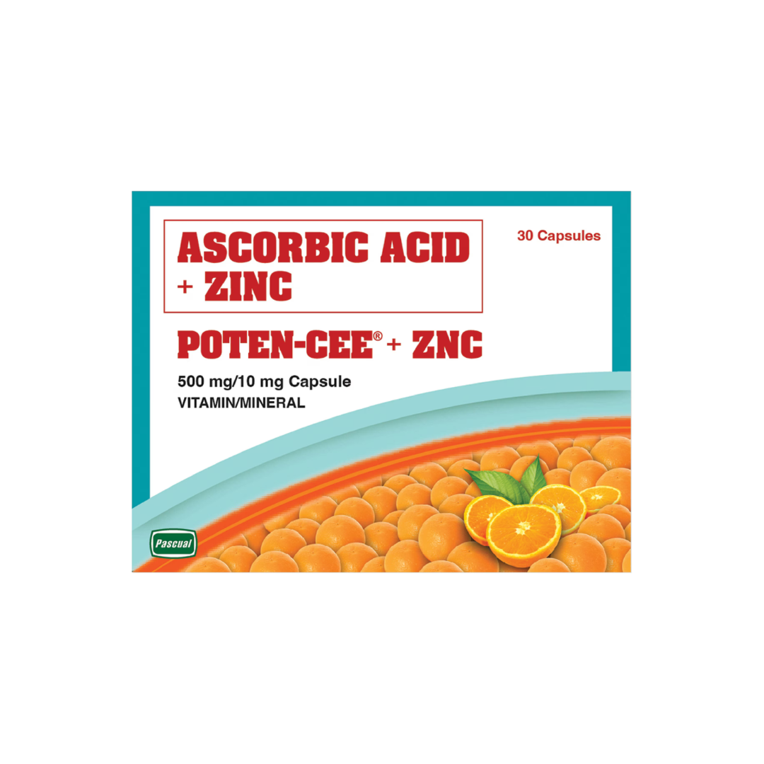 POTENCEE Ascorbic Acid + Zinc 500mg10mg (30 Capsules)