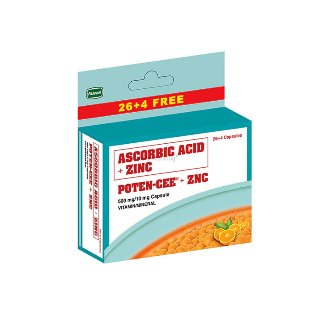 POTENCEE Ascorbic Acid + Zinc 500mg10mg (30 Capsules)