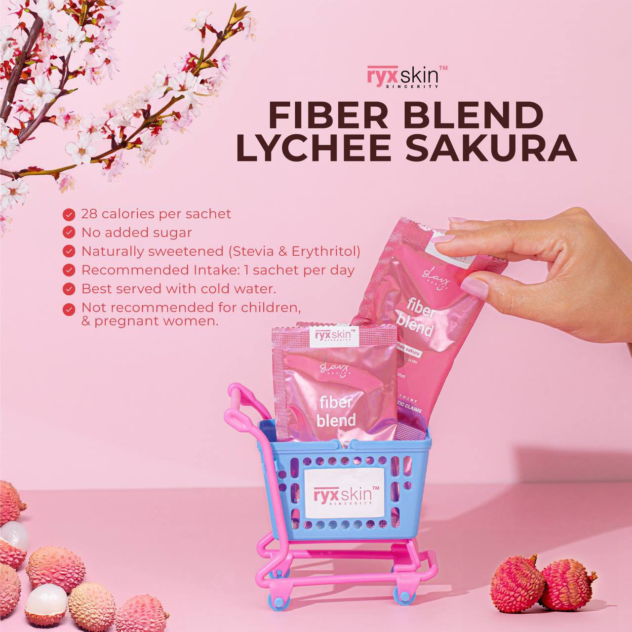 SLAY RECIPE Fiber Blend Powder Juice Drink (Lychee Sakura) by RYXSKIN SINCERITY