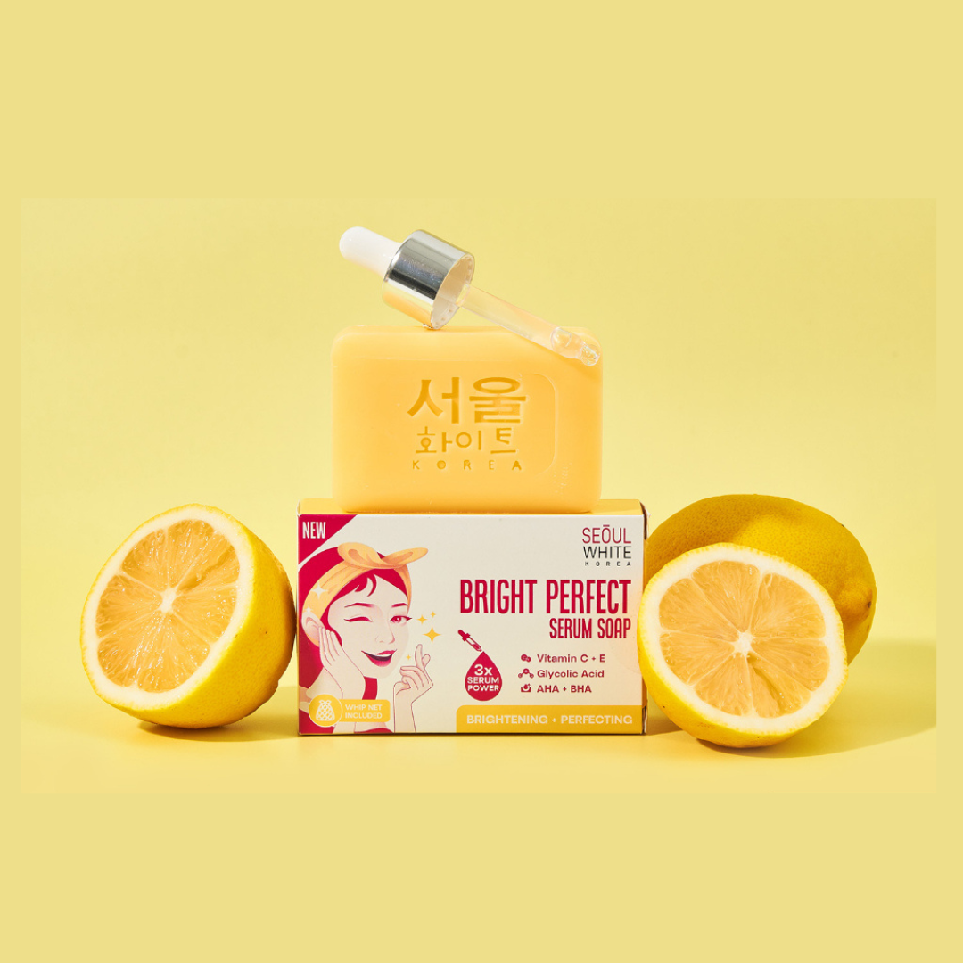 Seoul White Korea Bright Perfect (VITAMIN C+E, GLYCOLIC ACID, AHA+BHA) Serum Soap 90g
