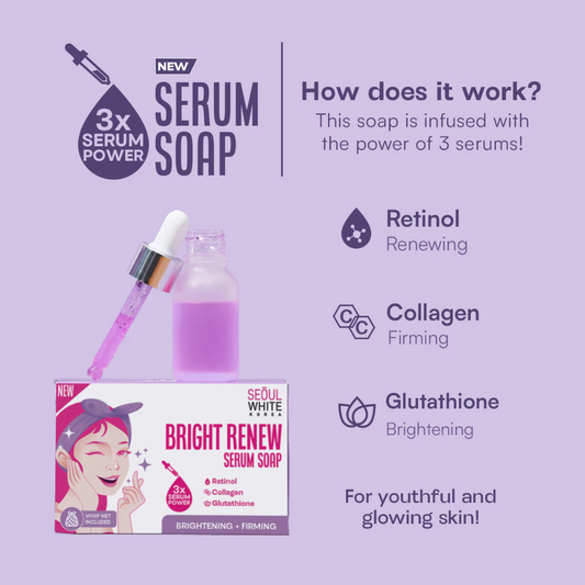 Seoul White Korea Bright Renew (RETINOL, GLUTATHIONE, COLLAGEN) Serum Soap 90g x 3 Pack