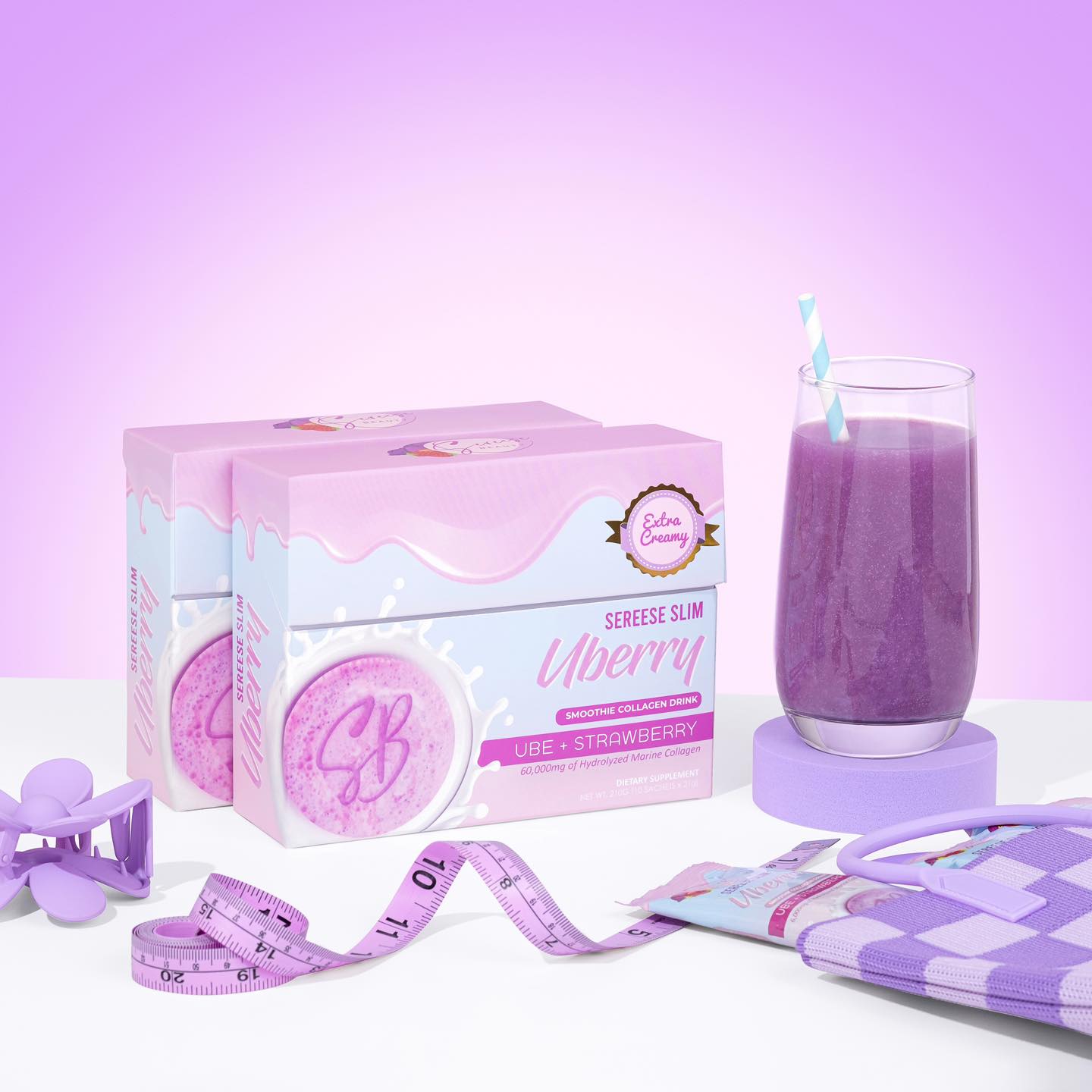 Sereese Slim Uberry Glutathione Smoothie Collagen Drink 210g (10 Sachets)