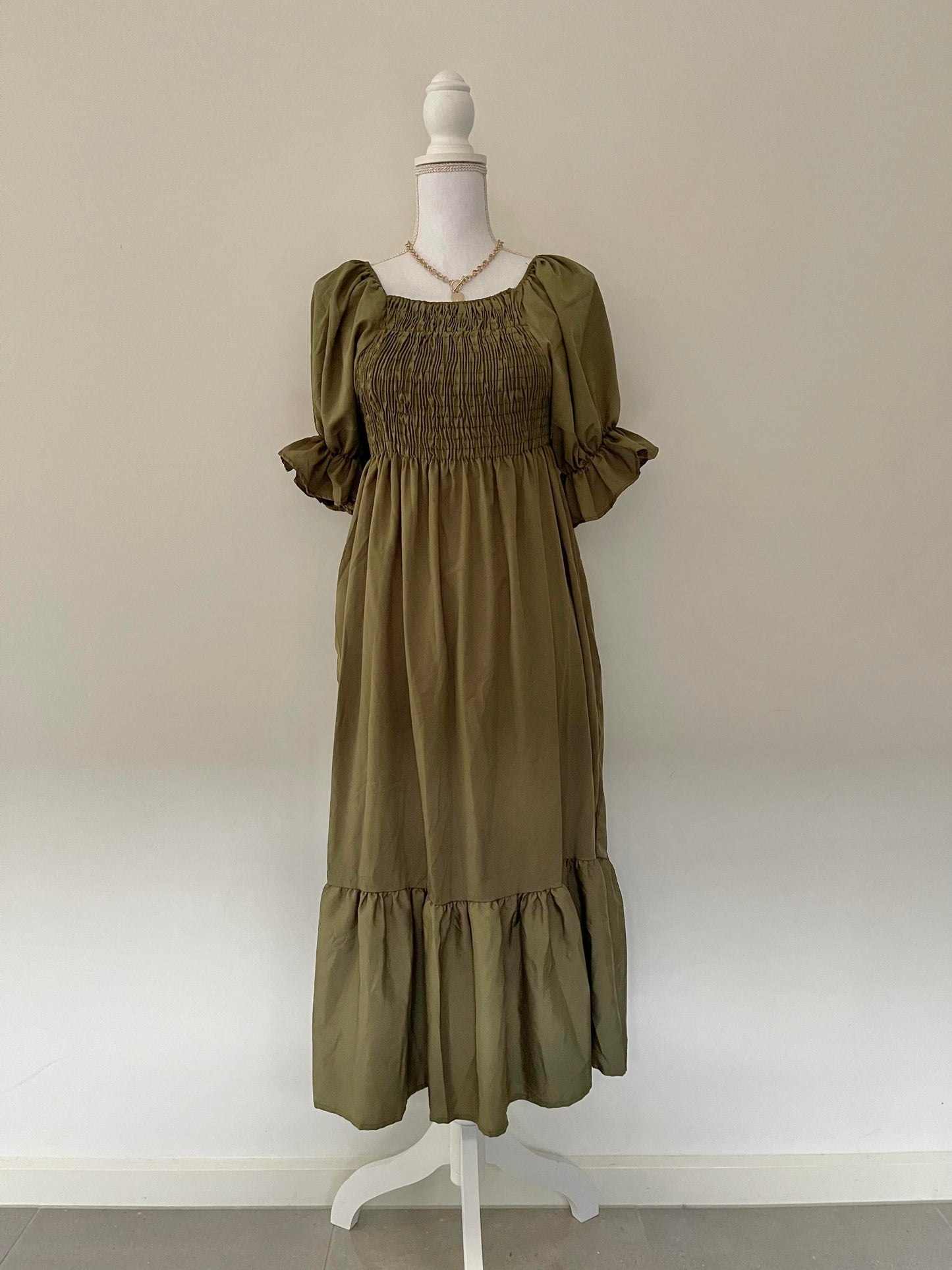 Smock Midi Dress - Plain Army Green