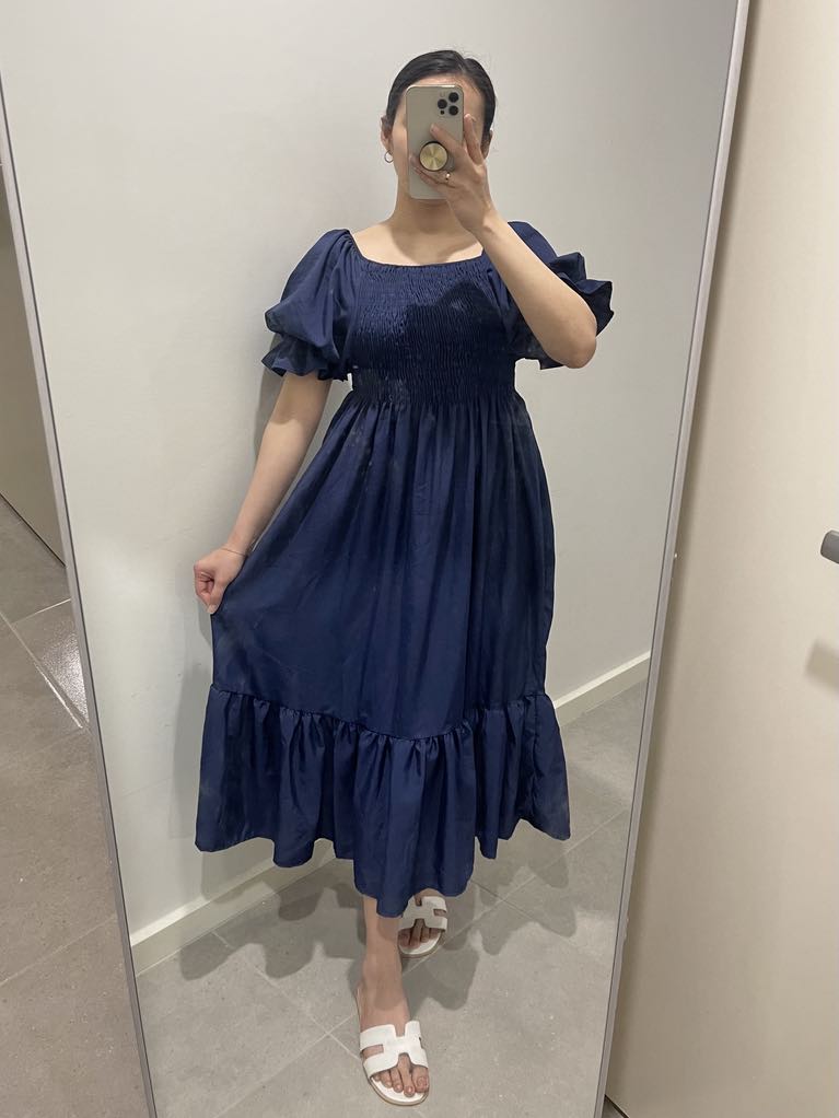 Smock Midi Dress - Plain navy blue