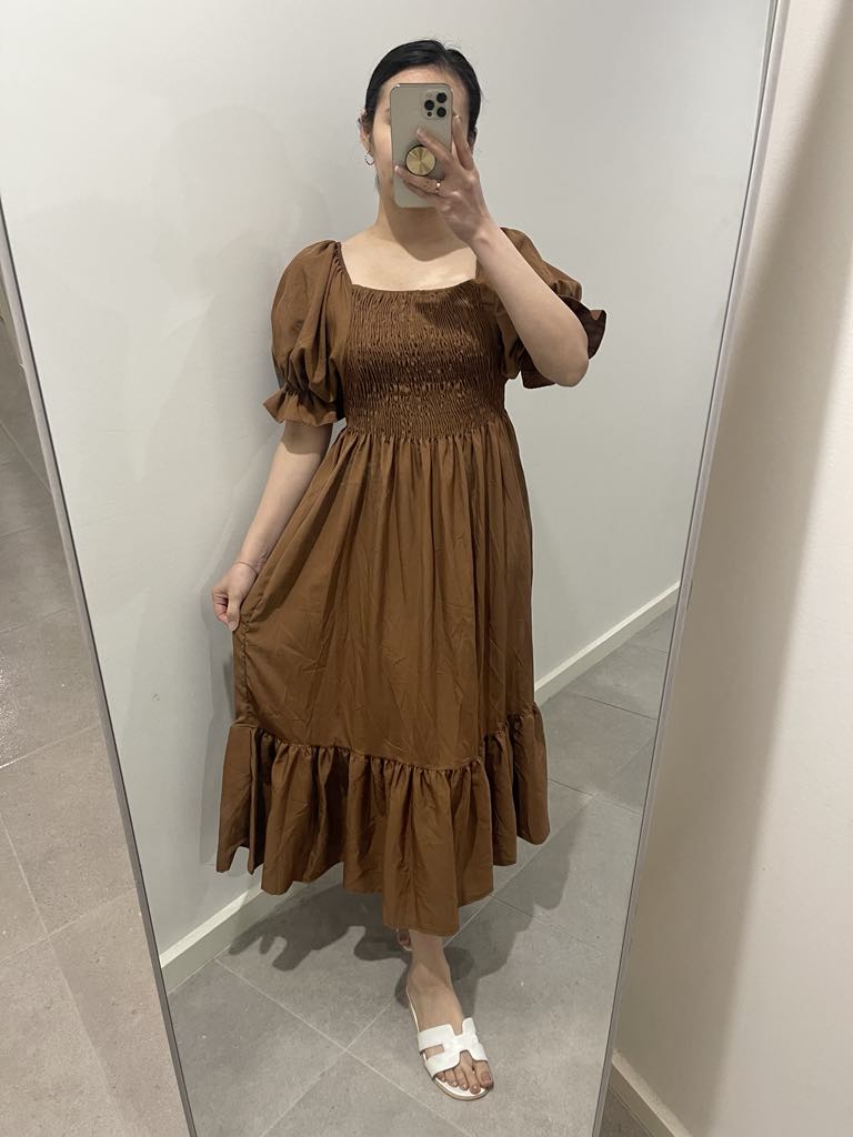 Smock Midi Dress - Plain choco brown