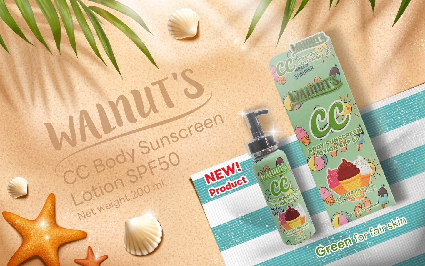 Walnut's CC Body Sunscreen Lotion SPF50 200ml green