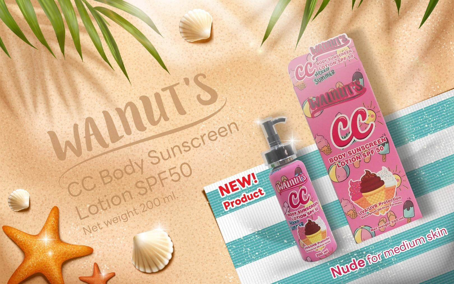 Walnut's CC Body Sunscreen Lotion SPF50 200ml pink