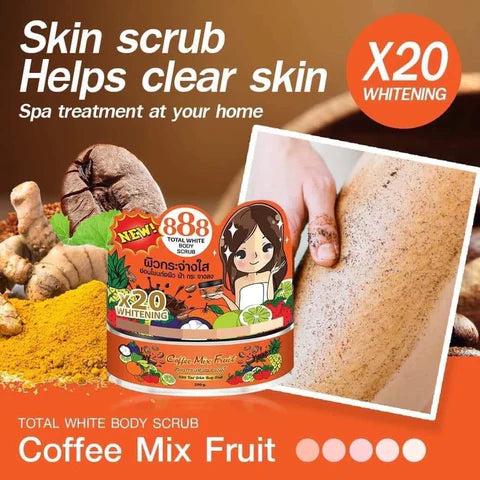 888 Total White Coffee Mix Fruit Whitening Body Scrub 250g
