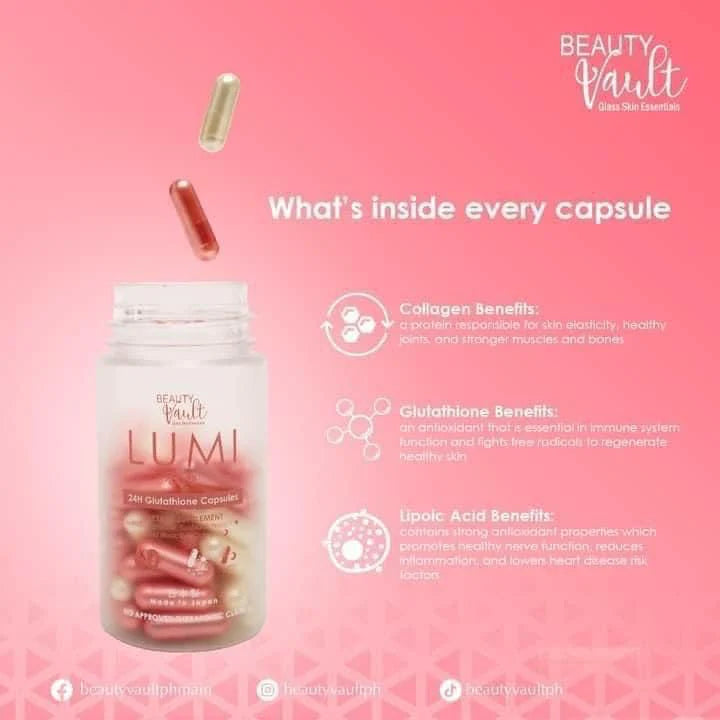 Beauty Vault Lumi Glutathione, Collagen & Vitamin C - 60 Capsules