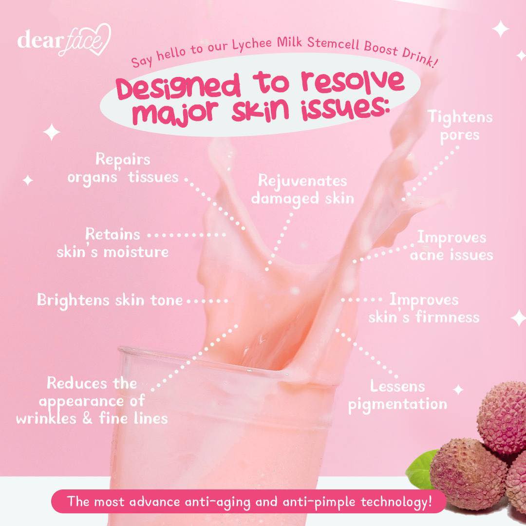 Dear Face Beauty Milk Premium Japanese Swiss Stemcell & Collagen Drink Lychee 18g (10 sachets)