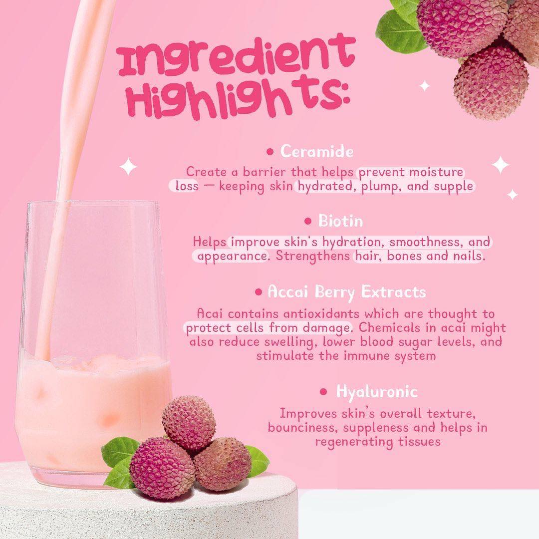 Dear Face Beauty Milk Premium Japanese Swiss Stemcell & Collagen Drink Lychee 18g (10 sachets)