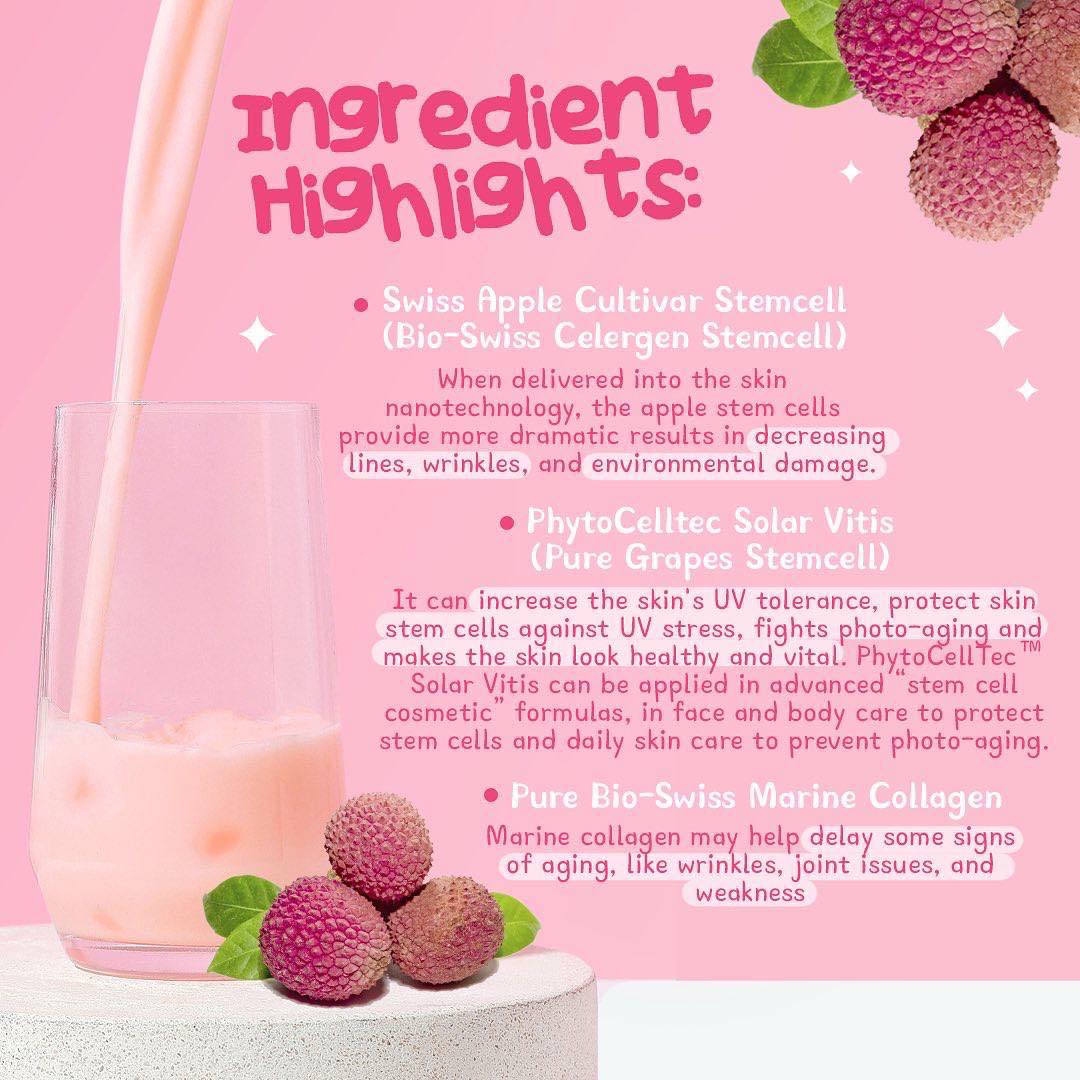 Dear Face Beauty Milk Premium Japanese Swiss Stemcell & Collagen Drink Lychee 18g (10 sachets)