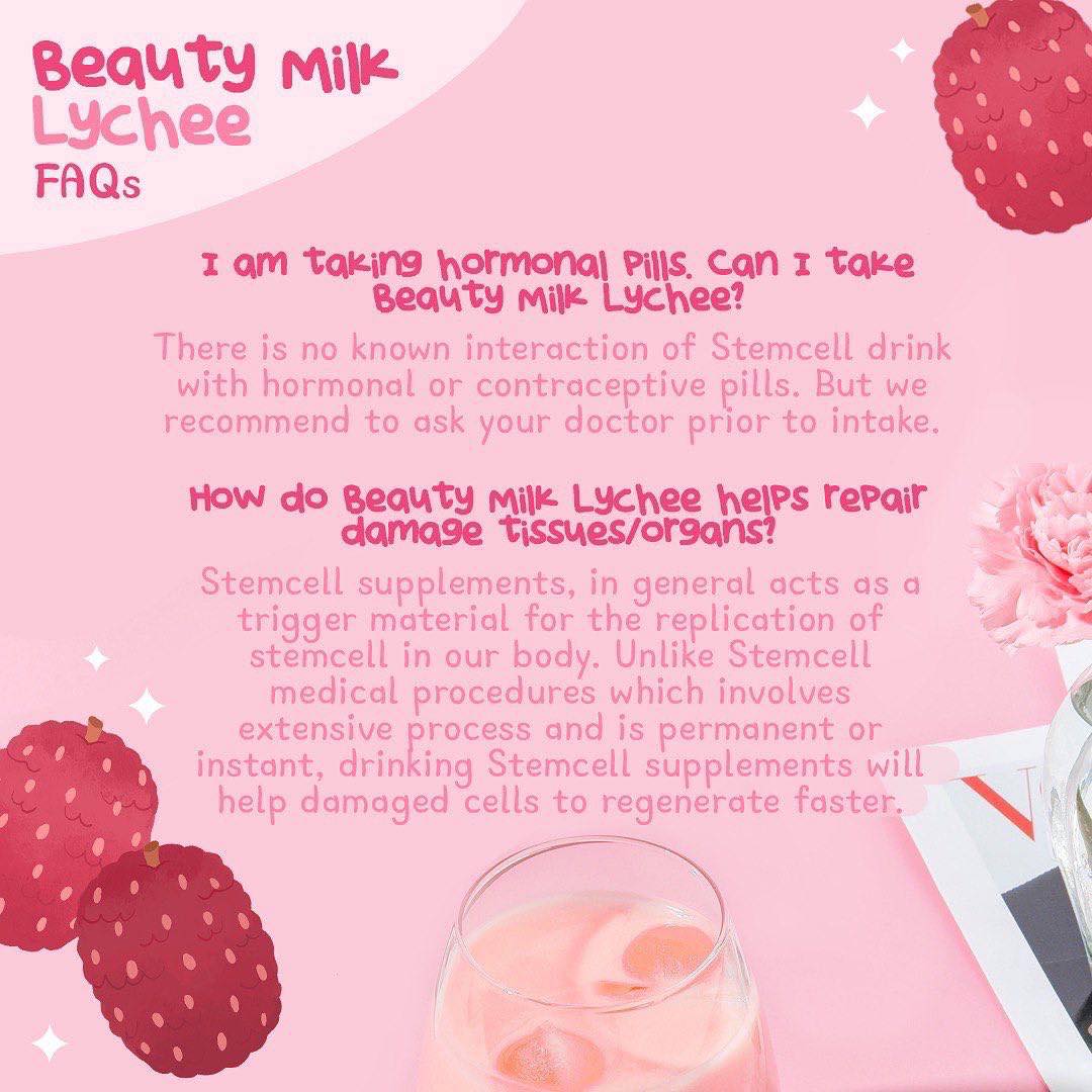 Dear Face Beauty Milk Premium Japanese Swiss Stemcell & Collagen Drink Lychee 18g (10 sachets)